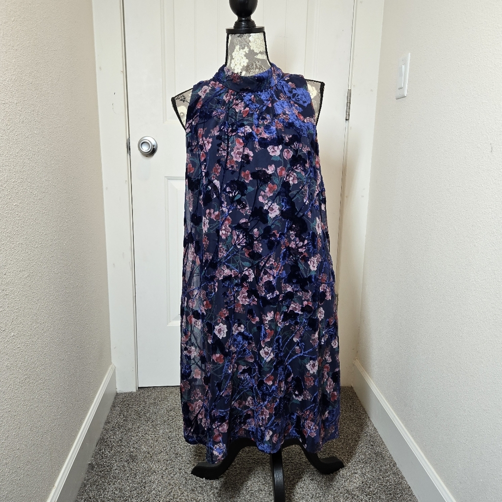 New Tommy Hilfiger Velvet Burnout Swing Dress Floral Navy Pink Women's 12